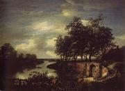 Jacob van Ruisdael River Landscape with the entrance of a Vault oil on canvas